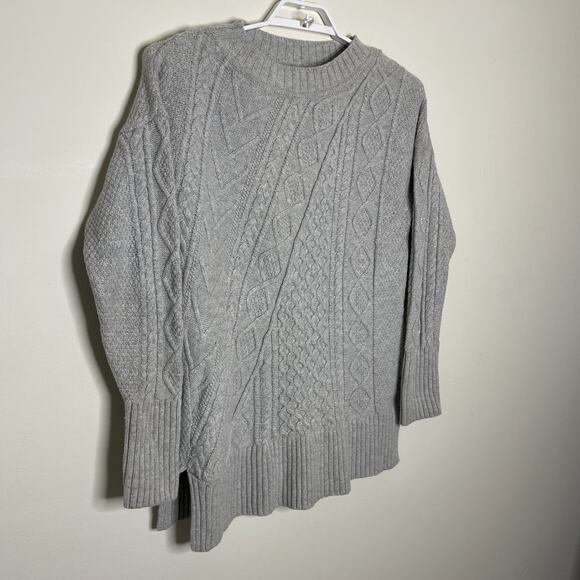 J. CREW Gray Cable Knit Patchwork Tunic Sweater Wool Chunky Knit Fisherman - XL - Picture 4 of 9